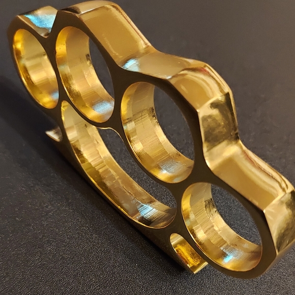 Belt Buckle Knuckles Solid Steel, Gold Polished Finish - Picture 1 of 4
